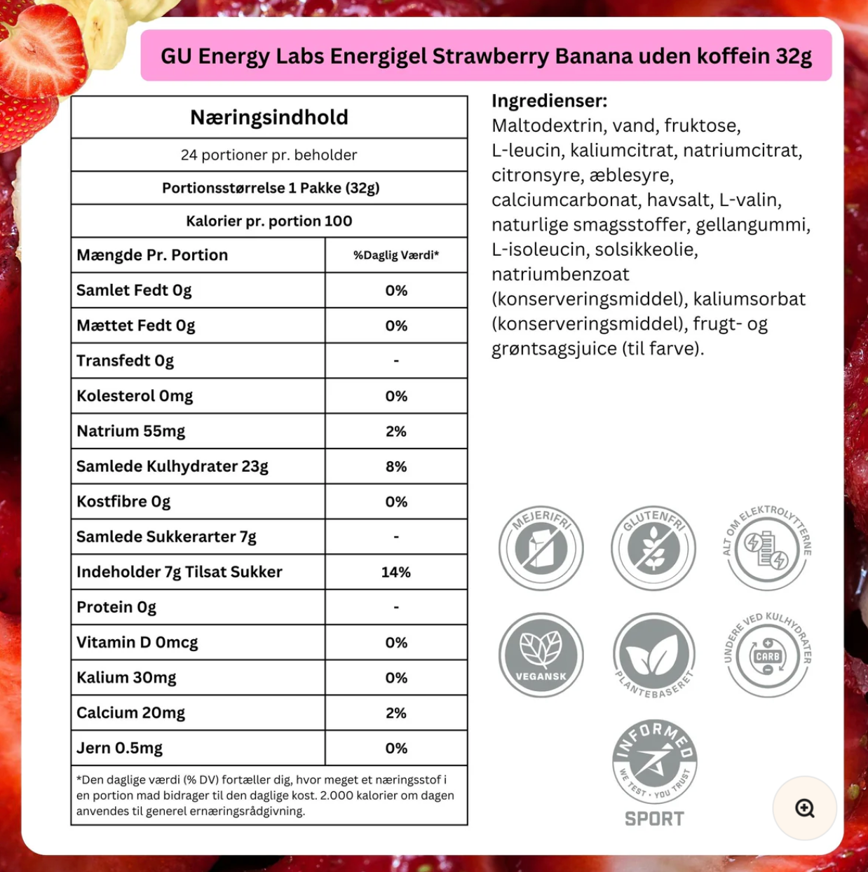 24 stk. GU Energy Energi Gel 32g med Jordbær-Banan smag