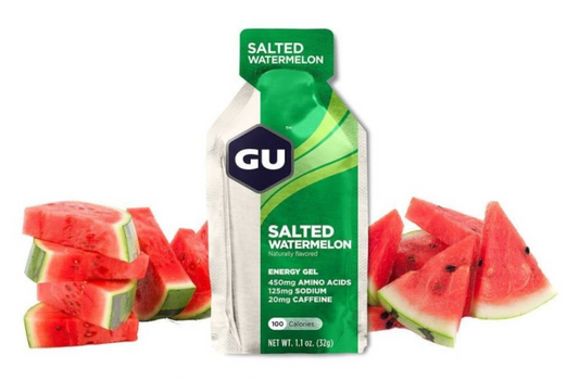 24 stk. GU Energy Gel Salted Watermelon. Energi geler med koffein