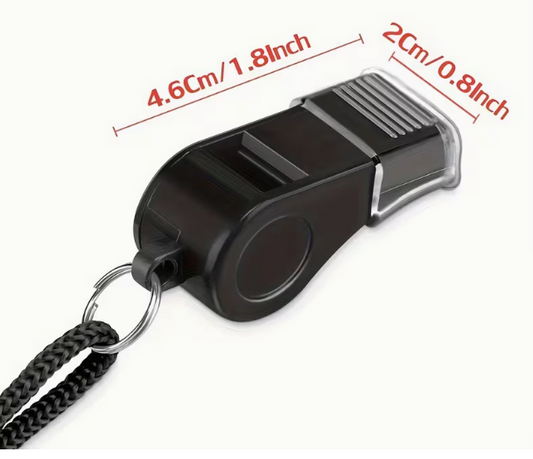 Sort plastfløjte med snor