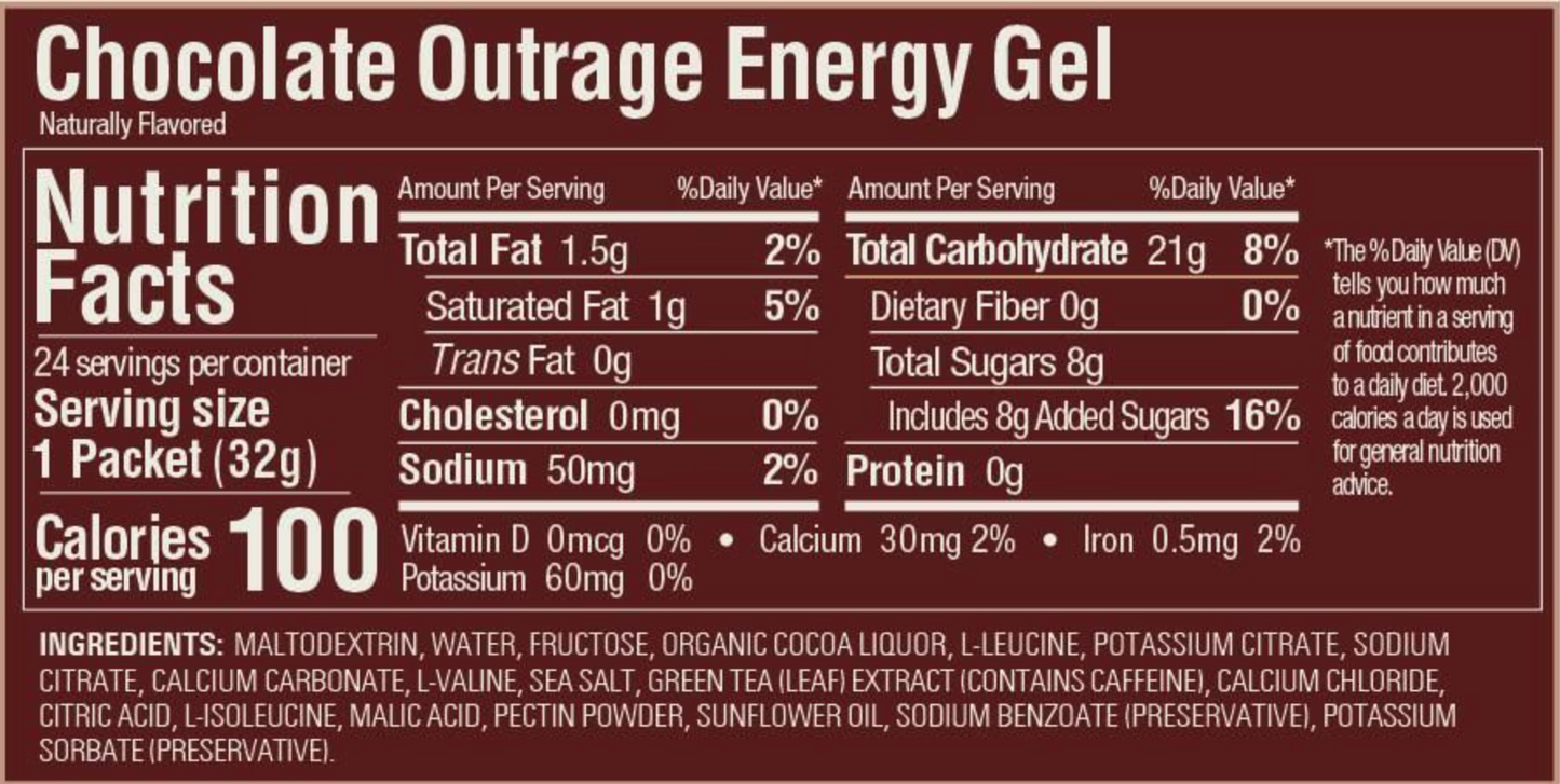 24 stk. GU Gel Chocolate Outrage | Energi gel med koffein